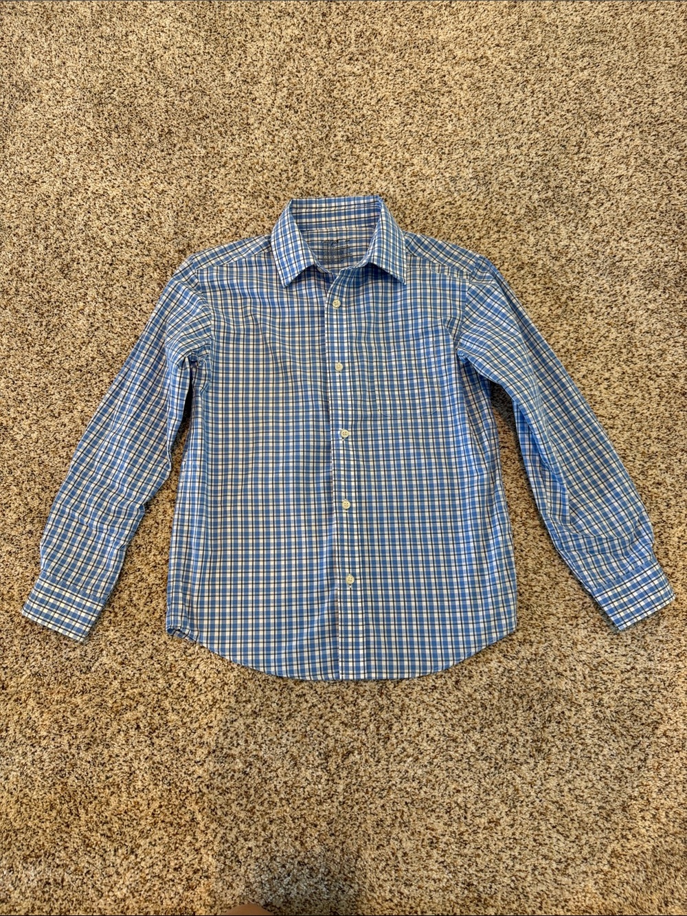 Boy’s Blue and White Plaid Button-Down Shirt